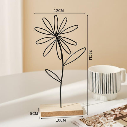 2Pcs Decorative Flower Statue Iron Flower Sculpture for Study Bathroom Decor