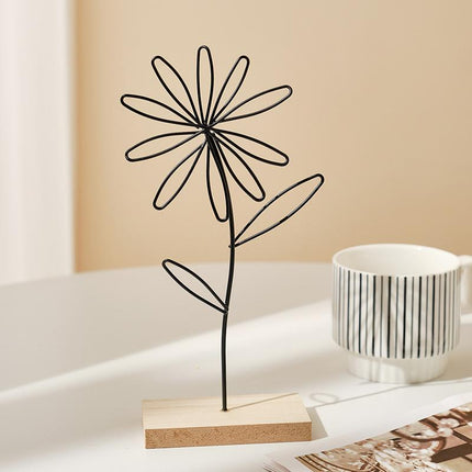 2Pcs Decorative Flower Statue Iron Flower Sculpture for Study Bathroom Decor