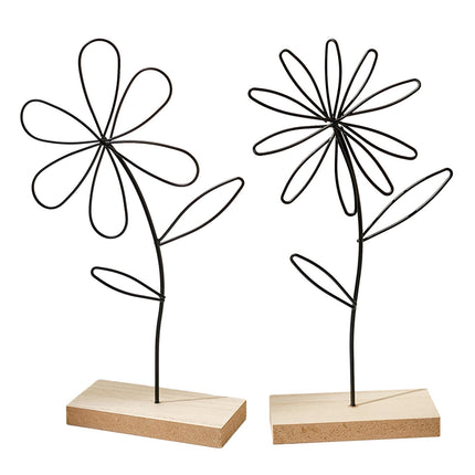 2Pcs Decorative Flower Statue Iron Flower Sculpture for Study Bathroom Decor