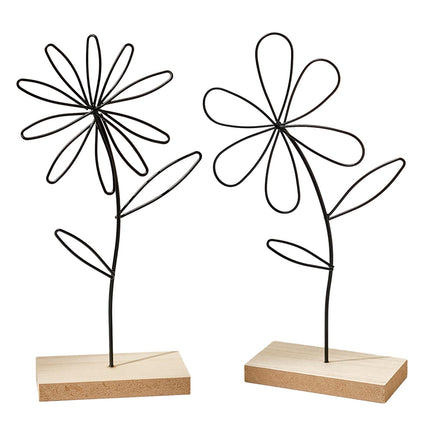 2Pcs Decorative Flower Statue Iron Flower Sculpture for Study Bathroom Decor