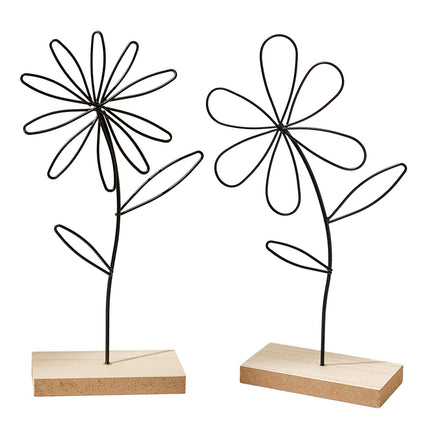 2Pcs Decorative Flower Statue Iron Flower Sculpture for Study Bathroom Decor