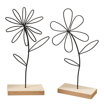 2Pcs Decorative Flower Statue Iron Flower Sculpture for Study Bathroom Decor