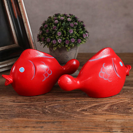 2 Pieces Red Fish Sculpture Tabletop Centerpieces Household Wood Fish Statue