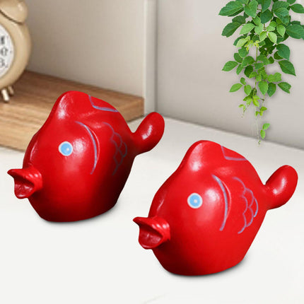 2 Pieces Red Fish Sculpture Tabletop Centerpieces Household Wood Fish Statue
