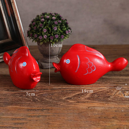 2 Pieces Red Fish Sculpture Tabletop Centerpieces Household Wood Fish Statue