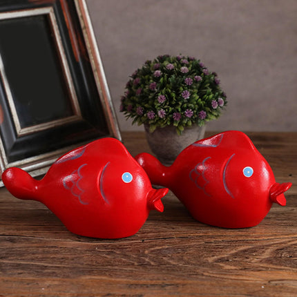 2 Pieces Red Fish Sculpture Tabletop Centerpieces Household Wood Fish Statue