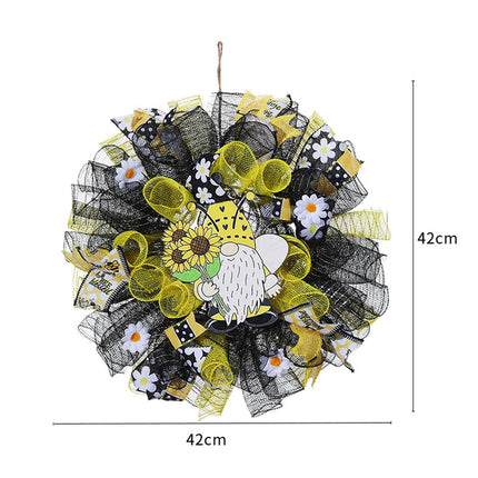 42cm Artificial Bee Theme Flower Wreath Handmade for Outside Farmhouse Decor Single Hand Holding