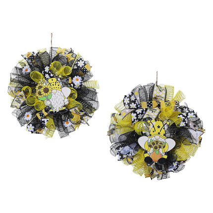 42cm Artificial Bee Theme Flower Wreath Handmade for Outside Farmhouse Decor Single Hand Holding