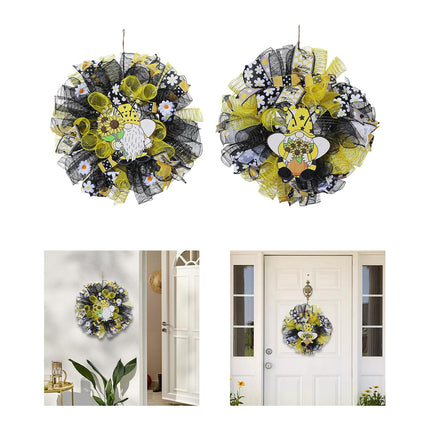 42cm Artificial Bee Theme Flower Wreath Handmade for Outside Farmhouse Decor Single Hand Holding