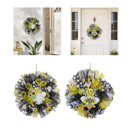 42cm Artificial Bee Theme Flower Wreath Handmade for Outside Farmhouse Decor Single Hand Holding