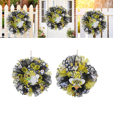 42cm Artificial Bee Theme Flower Wreath Handmade for Outside Farmhouse Decor Single Hand Holding