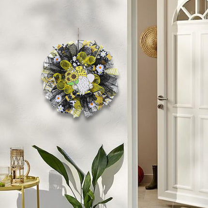 42cm Artificial Bee Theme Flower Wreath Handmade for Outside Farmhouse Decor Single Hand Holding