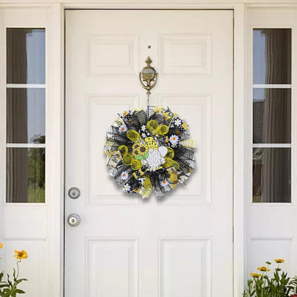 42cm Artificial Bee Theme Flower Wreath Handmade for Outside Farmhouse Decor Single Hand Holding
