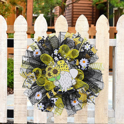 42cm Artificial Bee Theme Flower Wreath Handmade for Outside Farmhouse Decor Single Hand Holding
