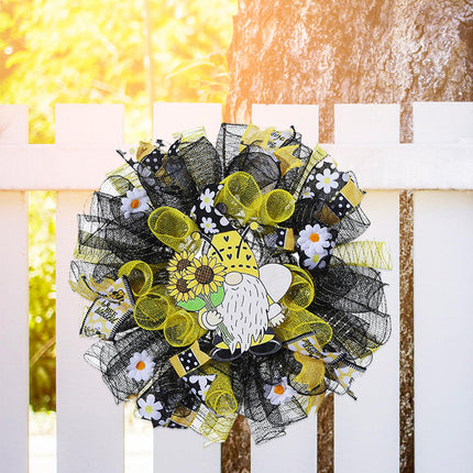 42cm Artificial Bee Theme Flower Wreath Handmade for Outside Farmhouse Decor Single Hand Holding