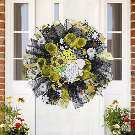 42cm Artificial Bee Theme Flower Wreath Handmade for Outside Farmhouse Decor Single Hand Holding