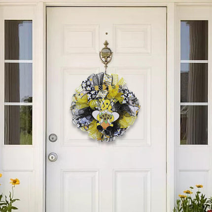 42cm Artificial Bee Theme Flower Wreath Handmade for Outside Farmhouse Decor Both Hands Holding