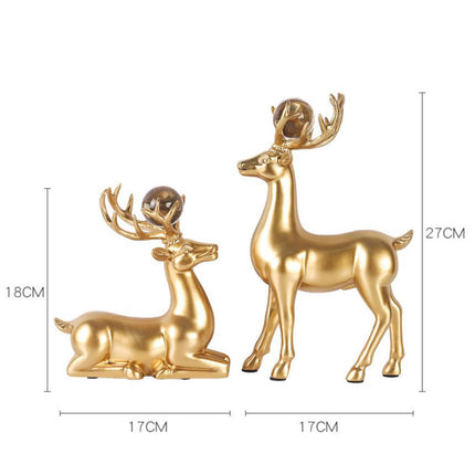 2Pcs Resin Deer Statue Crafts Reindeer Figurines for Bedroom Shelf Farmhouse