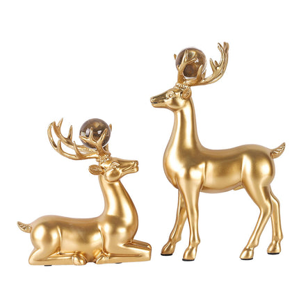 2Pcs Resin Deer Statue Crafts Reindeer Figurines for Bedroom Shelf Farmhouse