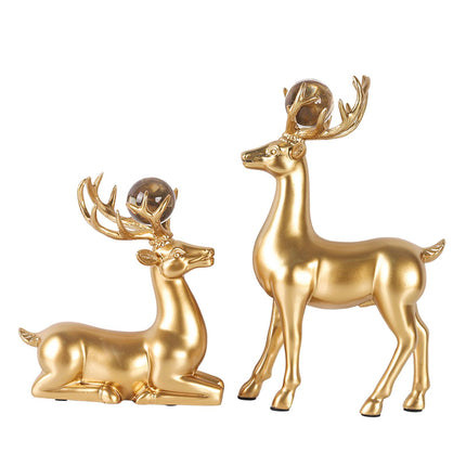 2Pcs Resin Deer Statue Crafts Reindeer Figurines for Bedroom Shelf Farmhouse