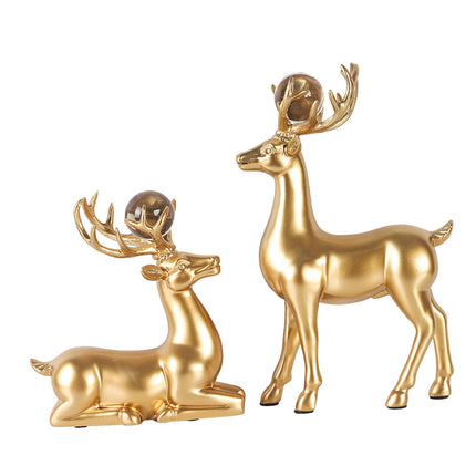 2Pcs Resin Deer Statue Crafts Reindeer Figurines for Bedroom Shelf Farmhouse