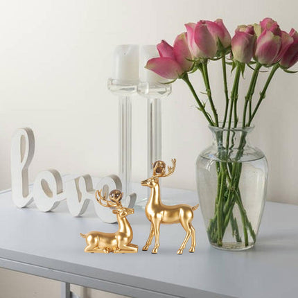 2Pcs Resin Deer Statue Crafts Reindeer Figurines for Bedroom Shelf Farmhouse