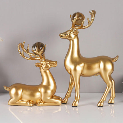 2Pcs Resin Deer Statue Crafts Reindeer Figurines for Bedroom Shelf Farmhouse