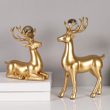 2Pcs Resin Deer Statue Crafts Reindeer Figurines for Bedroom Shelf Farmhouse