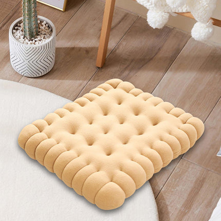 Biscuit Shape Cushion Decorative Soft Floor Cushion for Gift Living Room Bar Square Beige
