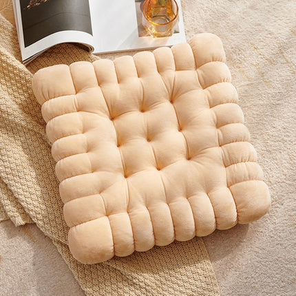 Biscuit Shape Cushion Decorative Soft Floor Cushion for Gift Living Room Bar Square Beige