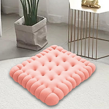 Biscuit Shape Cushion Decorative Soft Floor Cushion for Gift Living Room Bar Square Pink