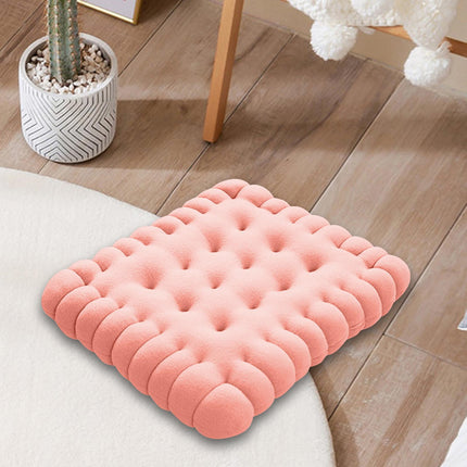 Biscuit Shape Cushion Decorative Soft Floor Cushion for Gift Living Room Bar Square Pink