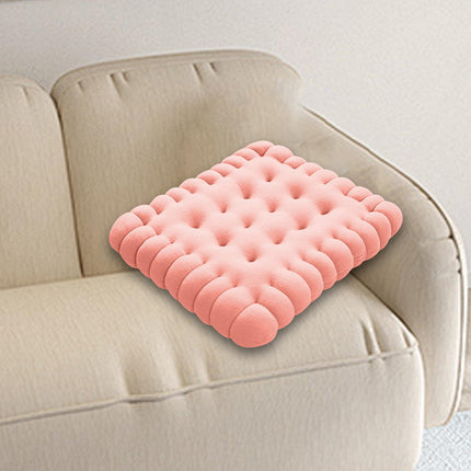 Biscuit Shape Cushion Decorative Soft Floor Cushion for Gift Living Room Bar Square Pink