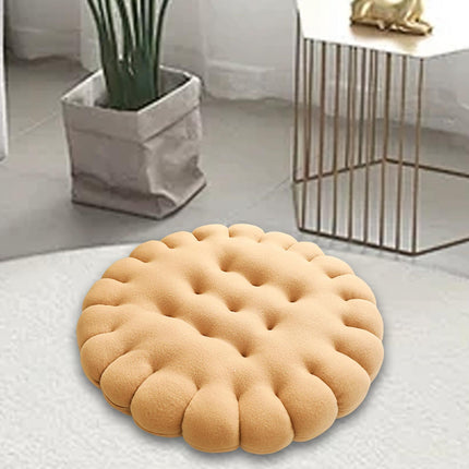 Biscuit Shape Cushion Decorative Soft Floor Cushion for Gift Living Room Bar Round Beige