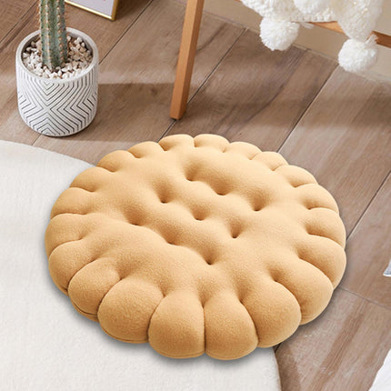 Biscuit Shape Cushion Decorative Soft Floor Cushion for Gift Living Room Bar Round Beige