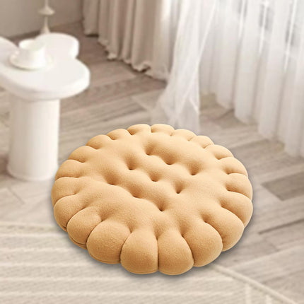 Biscuit Shape Cushion Decorative Soft Floor Cushion for Gift Living Room Bar Round Beige