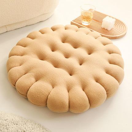 Biscuit Shape Cushion Decorative Soft Floor Cushion for Gift Living Room Bar Round Beige
