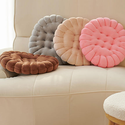 Biscuit Shape Cushion Decorative Soft Floor Cushion for Gift Living Room Bar Round Grey