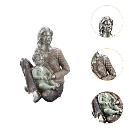 Family Sculpture Holiday Gift Centerpiece Resin Statue for Office Shelf Desk 12x10x14cm mother and kid
