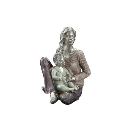 Family Sculpture Holiday Gift Centerpiece Resin Statue for Office Shelf Desk 12x10x14cm mother and kid