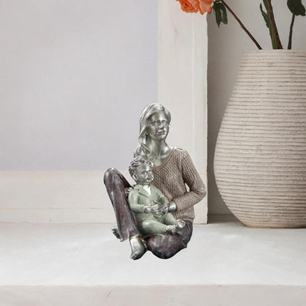 Family Sculpture Holiday Gift Centerpiece Resin Statue for Office Shelf Desk 12x10x14cm mother and kid