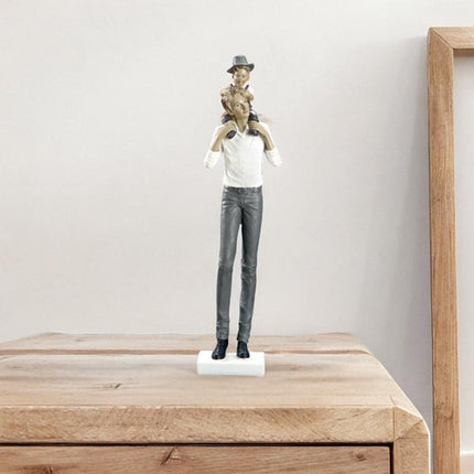 Family Sculpture Holiday Gift Centerpiece Resin Statue for Office Shelf Desk 9.5x7x38cm father and kid