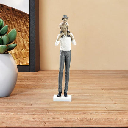 Family Sculpture Holiday Gift Centerpiece Resin Statue for Office Shelf Desk 9.5x7x38cm father and kid