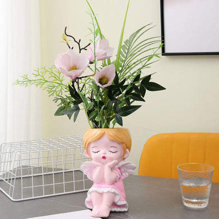 Girl Plant Pot Decoration Tabletop Office DIY Patio Accessories Plant Holder Pink