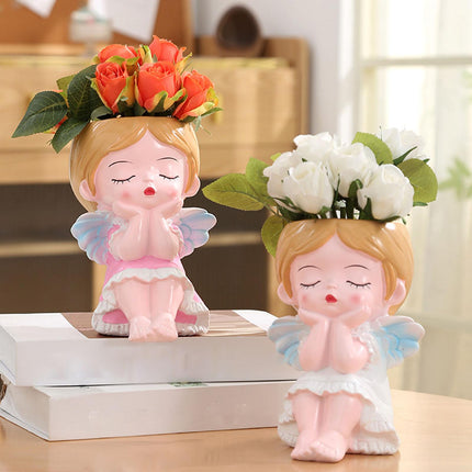 Girl Plant Pot Decoration Tabletop Office DIY Patio Accessories Plant Holder Pink