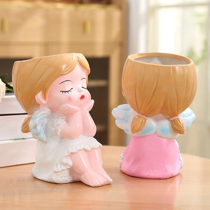 Girl Plant Pot Decoration Tabletop Office DIY Patio Accessories Plant Holder Pink