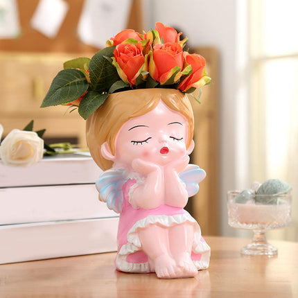 Girl Plant Pot Decoration Tabletop Office DIY Patio Accessories Plant Holder Pink