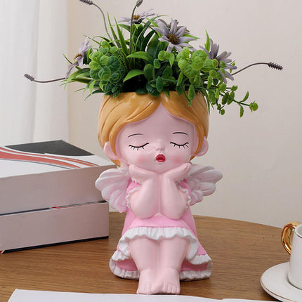 Girl Plant Pot Decoration Tabletop Office DIY Patio Accessories Plant Holder Pink