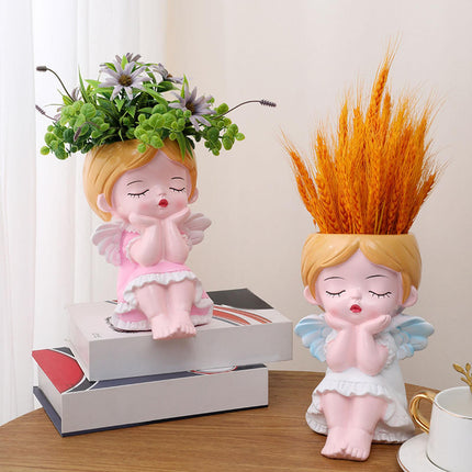 Girl Plant Pot Decoration Tabletop Office DIY Patio Accessories Plant Holder Pink