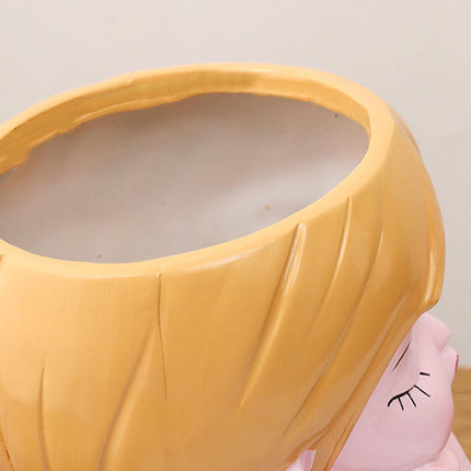 Girl Plant Pot Decoration Tabletop Office DIY Patio Accessories Plant Holder Pink
